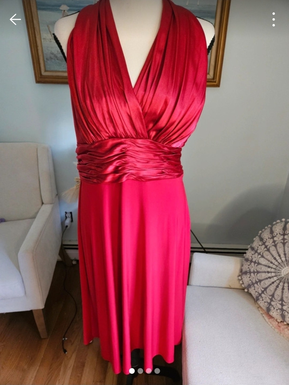 Evan Picone Vibrant Red Draped Halter Midi Dress